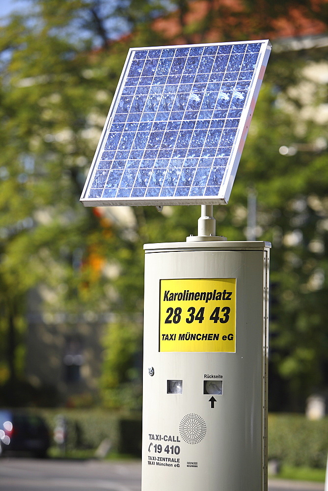 Solar cell or panel on a taxi call box, Munich, Bavaria, Germany