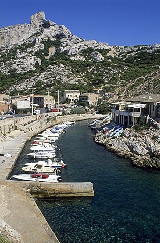 Boats in the harbour of Calanque de Callelongue, Provence, France