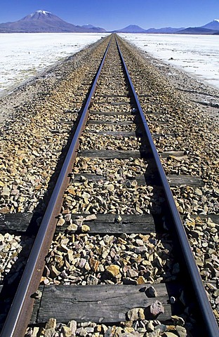 Railroad tracks across Salar de Chiguana, Bolivia