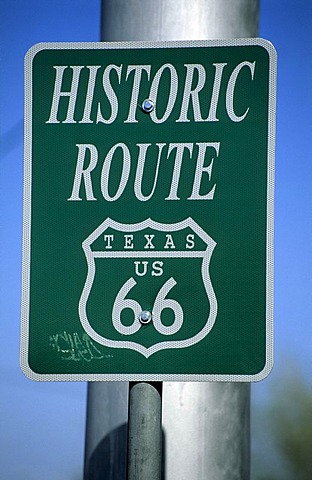 Sign of the historic route 66 in Amarillo, Texas, USA