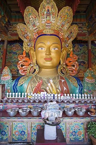 Famous buddha statue in the buddhist monastery of Thikse, Thiksay, Ladakh, Jammu and Kashmir, India