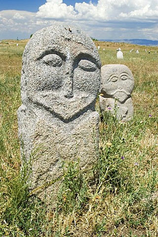 Historic grave stone, balbal, in Balasagun, silk road, Kyrgyzstan