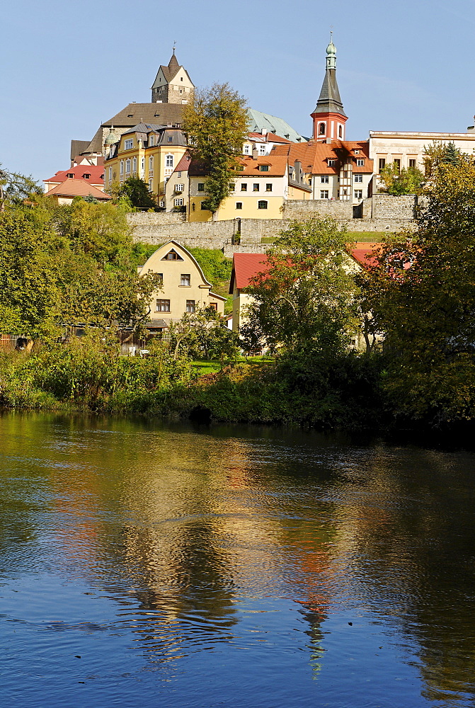 Historic old town of Loket, Eger river, Ohre, west Bohemia, Czech Republic