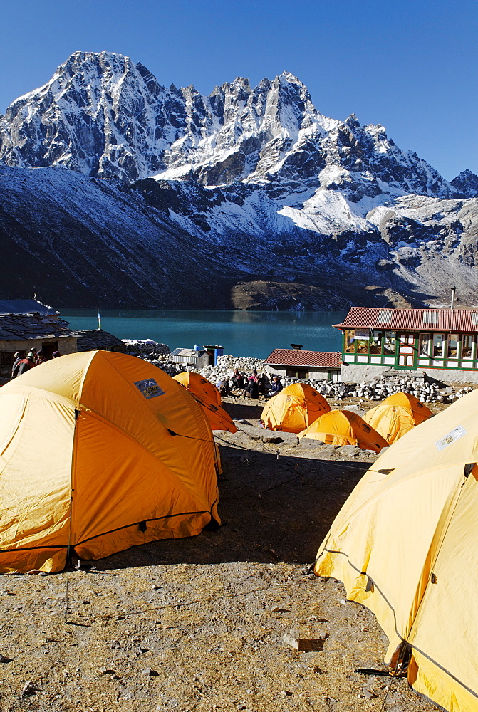 Trekking lodge at Gokyo with Pharilapche (6017), Sagarmatha National Park, Khumbu Himal, Nepal