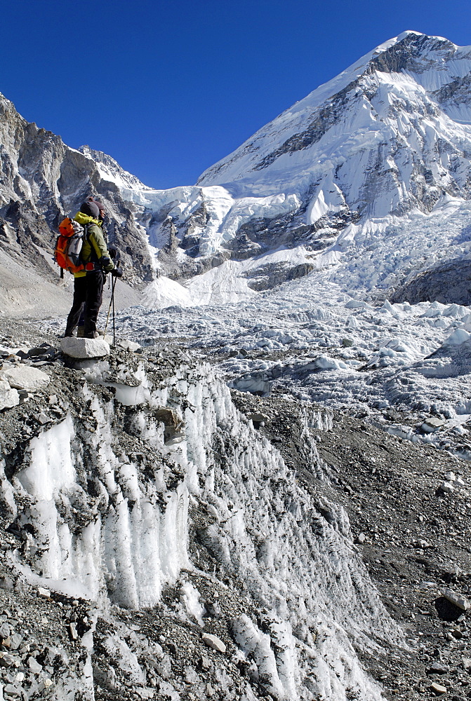 View from Everest Base Camp over Khumbu glacier towards Khumbu Icefall, Khumbu Himal, Sagarmatha National Park, Nepal