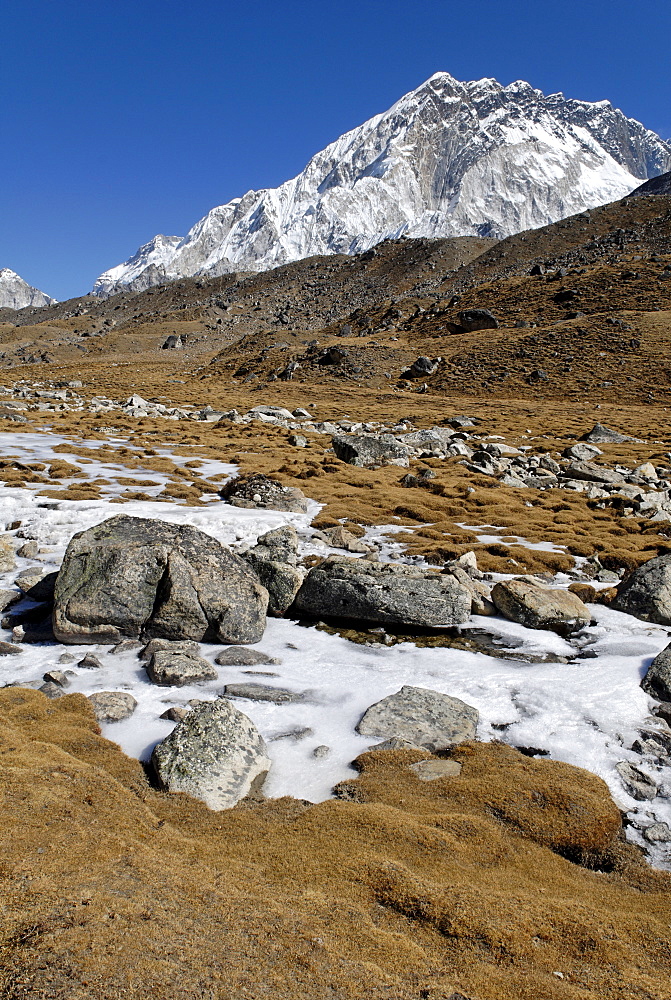 Valley with Khumbu glacier and Nuptse (7861), Khumbu Himal, Sagarmatha National Park, Nepal