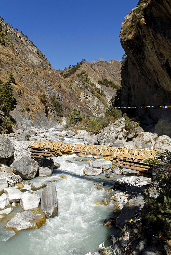 Bridge over Dudh Koshi river, Sagarmatha National Park, Khumbu, Nepal