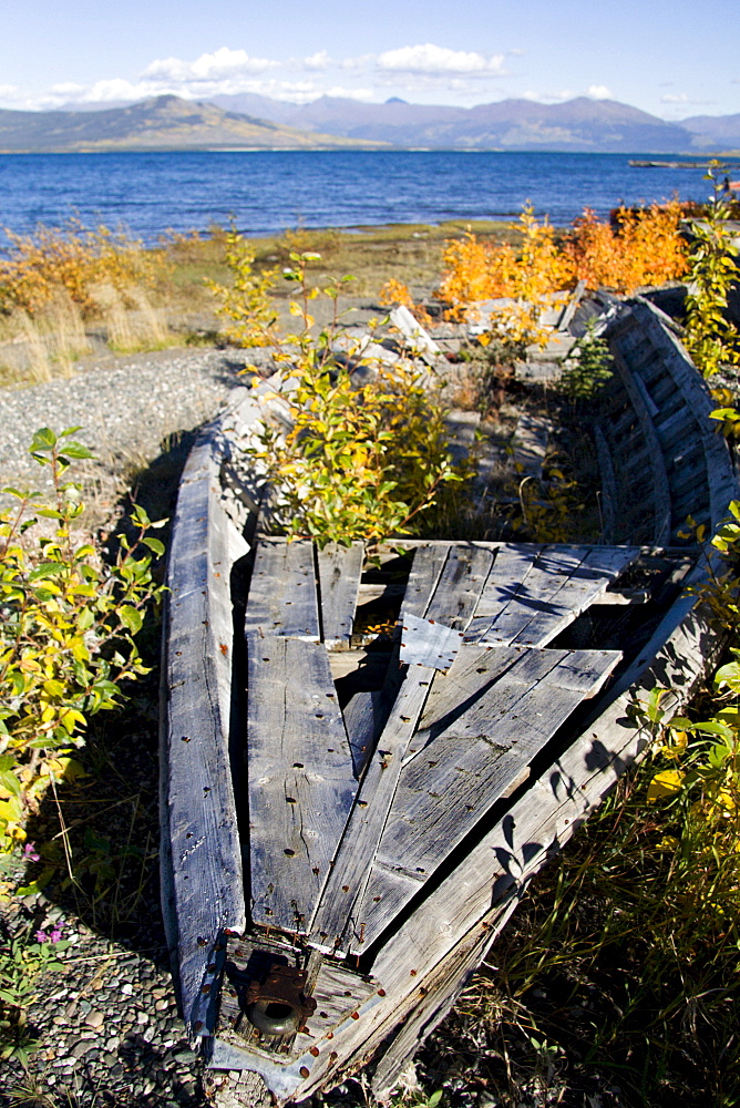 Old wooden boat at Kluane Lake, Kluane National Park, Yukon Territory, Canada