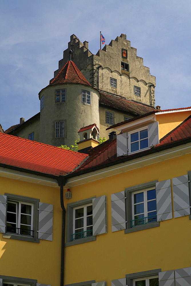 Meersburg castle towers above the city by Lake Constance, Meersburg, Baden-Wuerttemberg, Germany, Europe