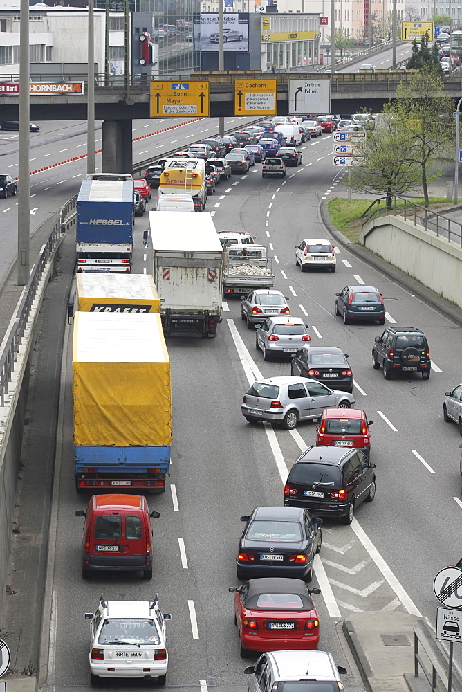 Traffic jam in Koblenz city centre, Rhineland-Palatinate, Germany, Europe