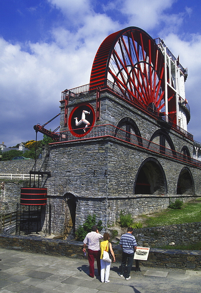 The Laxey Wheel transported the water from the Great Laxey Mining Company insideout till 1929, Isle of Man, Great Britain, Europa.