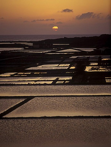 Sunset above the Salinas de Janubio Lanzarote, Canary Islands, Spain, Europe