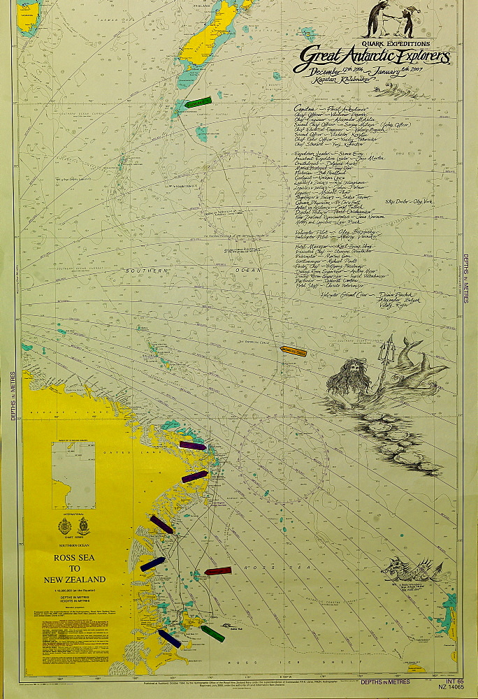 Map on the wall of the ice breaker Kapitan Khlebnikov, Antartica