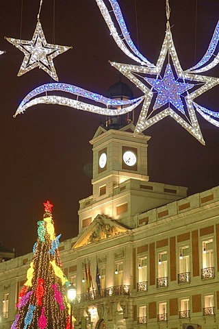 Christmas tree on the Puerta del Sol, Madrid , Spain , Europe