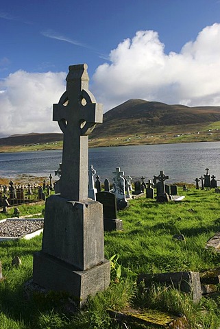 Cemetery with old crosses on Achill Island , Mayo , Connacht , Ireland , Europe