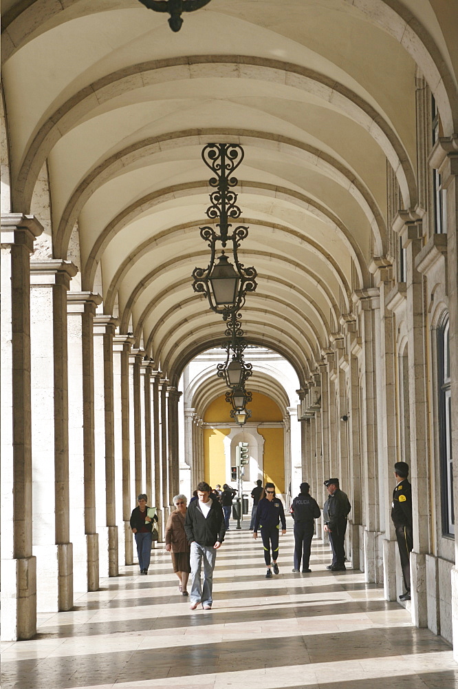 Arcades at Praca do Municipio, Lisbon, Regiao de Lisboa, Portugal, Europe