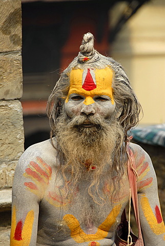 Holy man sadhu colourfully painted Pashupatinath Kathmandu Nepal