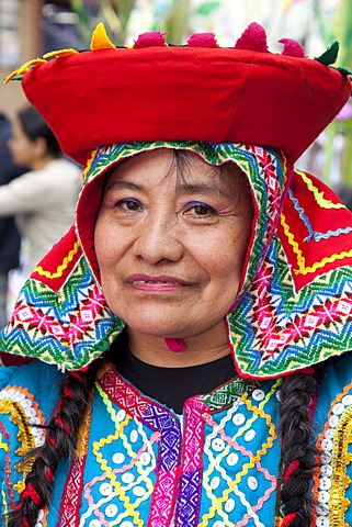 Portrait of Peruvian woman in traditional dress