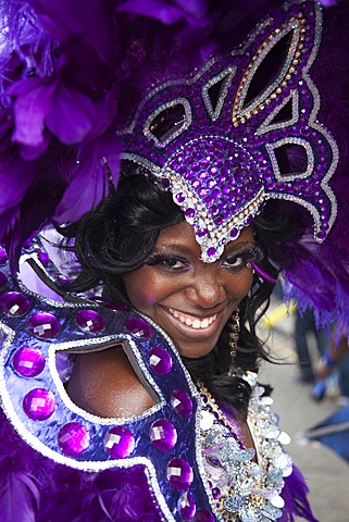 Portrait of Samba dancer, Notting Hill Carnival, London, England, United Kingdom, Europe