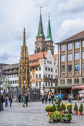 Hauptmarkt square, Nuremberg, Middle Franconia, Bavaria, Germany, Europe