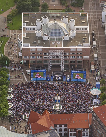 Aerial view, public viewing area at the Euro 2012 quarter final match Germany vs Greece, Friedensplatz square in front of the Town Hall, Dortmund, Ruhr Area, North Rhine-Westphalia, Germany, Europe