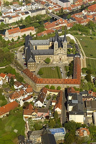 Aerial view, Michaelskirche church, Bamberg, Upper Franconia, Bavaria, Germany, Europe