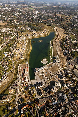 Aerial view, Emscher river, Lake PhoenixSee, Dortmund, Ruhr area, North Rhine-Westphalia, Germany, Europe