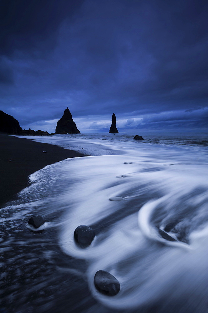 Reynisdrangar rock formation near Vik i Myrdal, black sandy beach, southern coast, Iceland, Europe