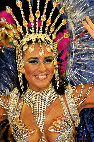 Uniao da Ilha samba school, dancer, Carnaval 2010, Sambodromo, Rio de Janeiro, Brazil, South America