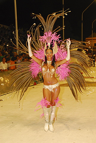 Female dancer at GualeguaychÃº carnival, Entre RÃ­os province, Argentina