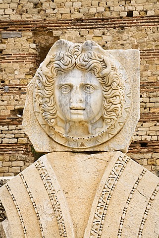 Head of Medusa, Medusa medallion, relief, New Forum, Severan Forum of Septimus Severus, Leptis Magna, Libya, North Africa, Africa