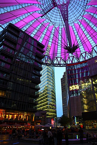 Sony Center in the twilight, Potsdamer Platz square, Berlin, Germany, Europe