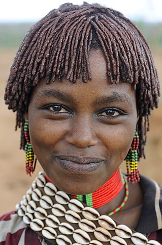 Young woman from the Hamar tribe during the bull-leaping ceremony, an initiation rite, portrait, southern Omo Valley, Ethiopia, Africa