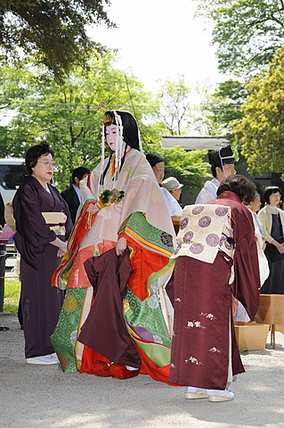 Saio dai, central character of the Aoi Matsuri, Aoi Festival, wearing a traditional headdress and valuable Kimono, Kyoto, Japan, Asia