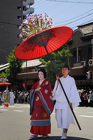 Aoi festival, procession from the Imperial Palace to the Shimogamo Shrine, court lady of the Saio dai in traditional costume from the Heian period, Kyoto, Japan, Asia