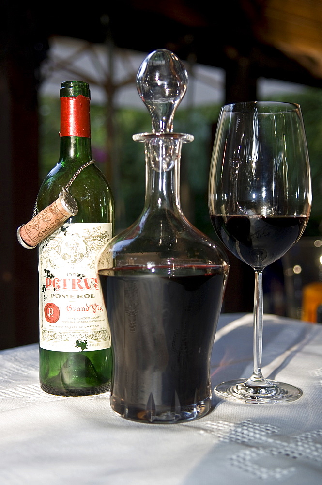 Chateau Petrus Grand Cru Classe, Pomerol, bordeaux glass, wine carafe