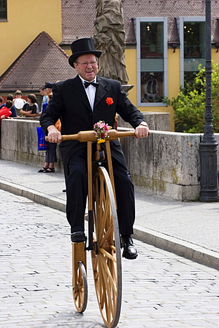 Old bicycle Kiliani festive procession WÃ¼rzburg Wuerzburg Franconia Bavaria Germany