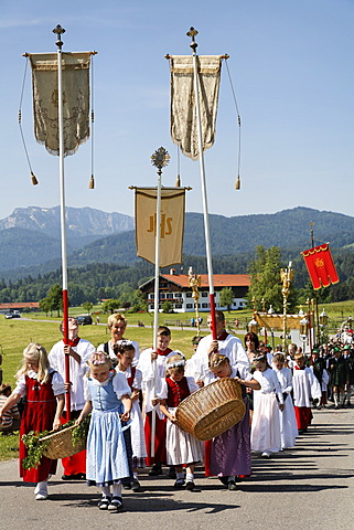 Feast of Corpus Christi procession Wackersberg Upper Bavaria Germany