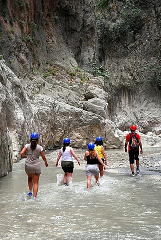 Day trip for tourists, Saklikent Canyon nature park, Esen Cay whitewater gorge, rock canyon in the Ak daglar, Akdagi Mountains, Fethiye in Mugla province, Turkey, Eurasia