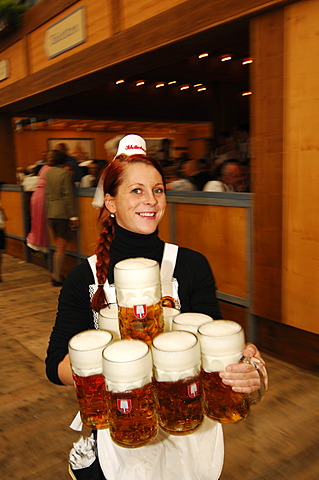 Waitress, Wies\'n, October fest, Munich, Bavaria, Germany, Europe