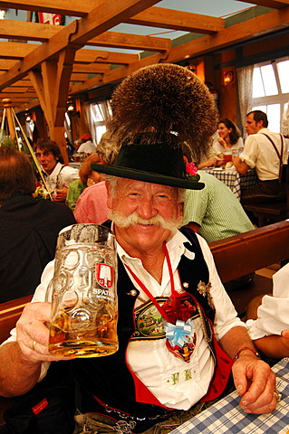 Bavarian man in traditional costume, Wies\'n, October fest, Munich, Bavaria, Germany, Europe