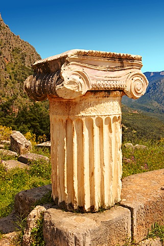 Ionic column, Delphi archaeological site, Greece, Europe