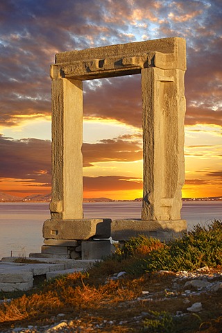 Doorway of the ruins of the Temple of Apollo, Naxos, Cyclades Islands, Greece, Europe