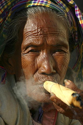 Old woman with cigar, Bagan, Myanmar