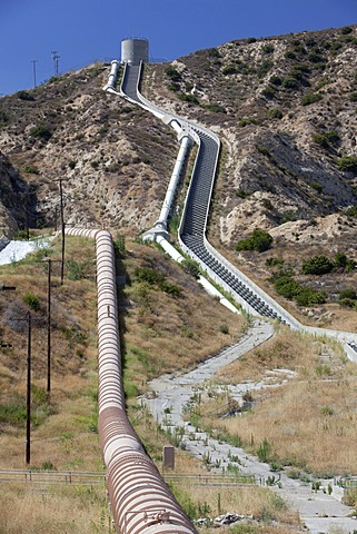 Water transported from Owens Valley through the Los Angeles Aqueduct enters Los Angeles at The Cascades, Sylmar, California, USA