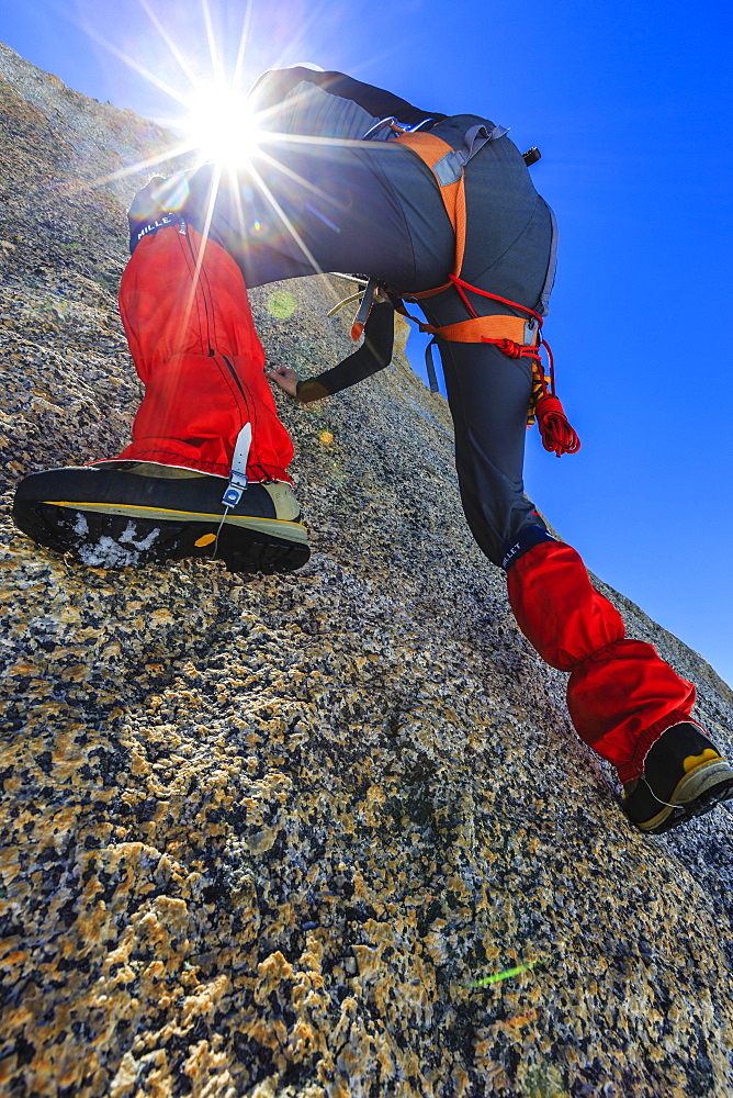 Climber climbing on a rock wall, alpine climb, Alps, below the summit, Petite Forch, Canton of Valais, Switzerland, Europe