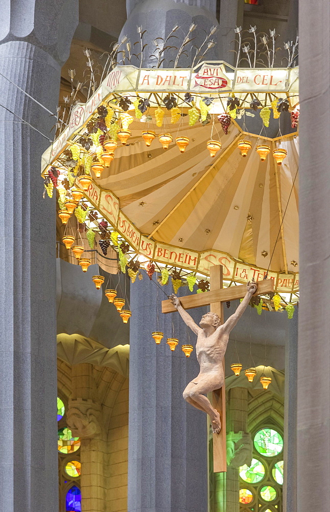 Interior view of the Sagrada Familia by Antoni Gaudi, Barcelona, Catalonia, Spain, Europe