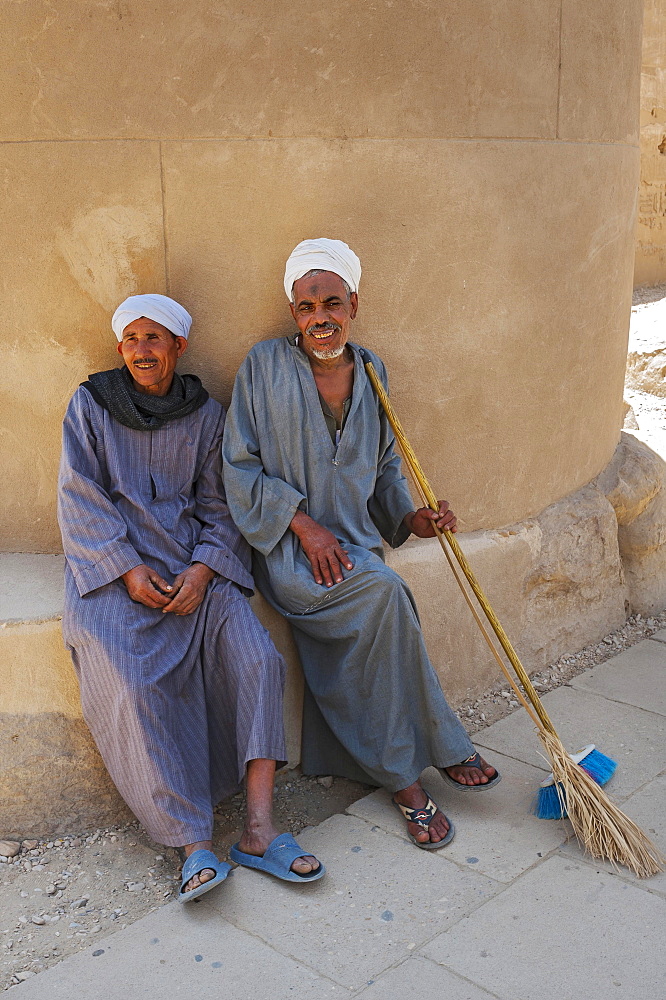 Two Egyptians in temple complex Karnak Temple, Karnak, Luxor, Egypt, Africa