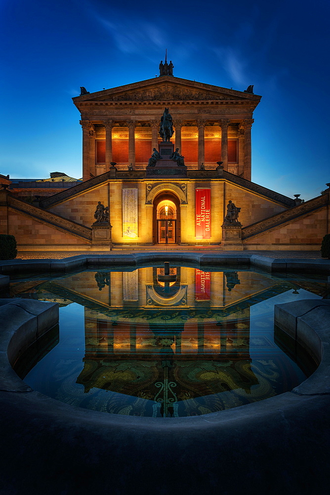 Old national gallery at dusk, Museum Island, Berlin-Mitte, Berlin, Germany, Europe