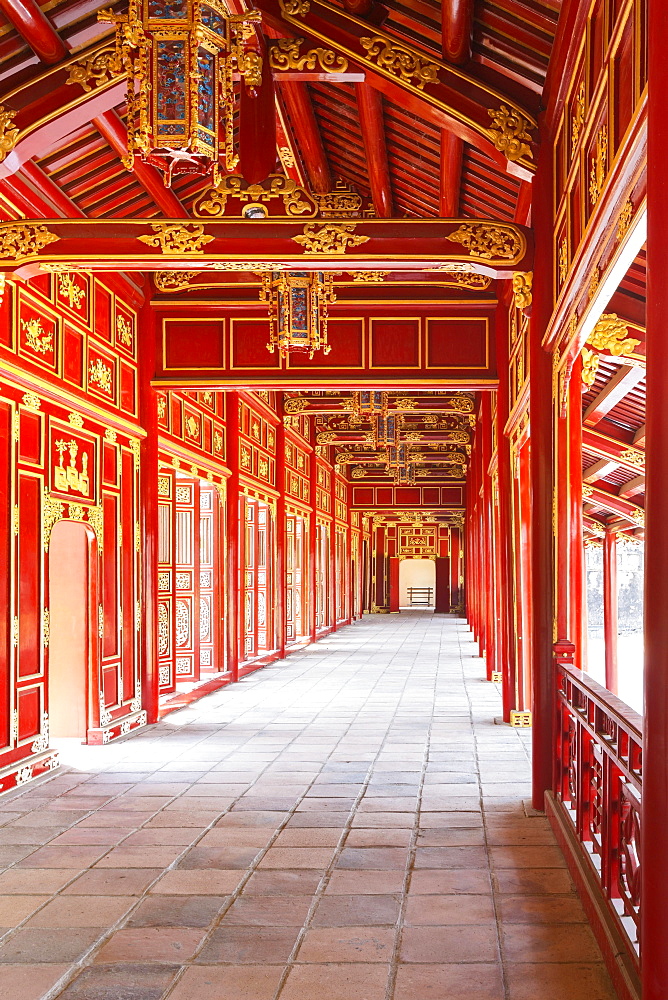 Right mandarin building or mandarin building 2 walkway at the imperial citadel of Hue, Vietnam, Asia